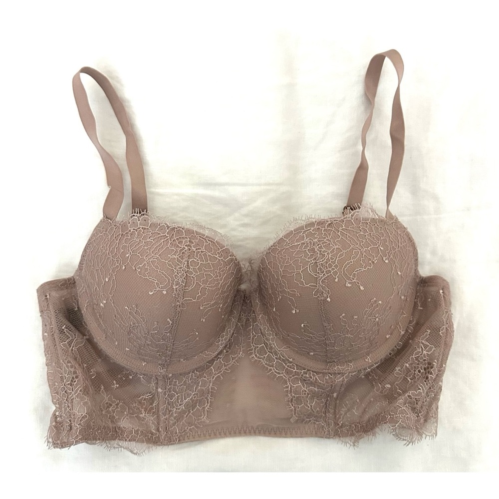 Victoria’s Secret Long Line Balconet Lace Bra in Pink/Tan